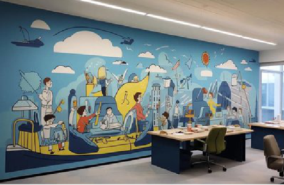  岐山办公室墙绘的特点。